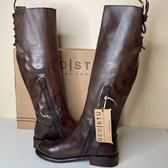 BED STU Manchester Distressed Brown Leather Tall Riding Boots BedStu Size 6.5 - Picture 5 of 16